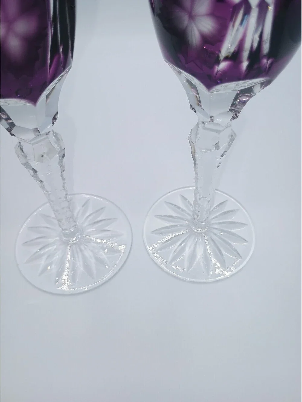 Ajka Marsala cut-to-clear amethyst crystal champagne flutes 8-1/2inches Tall
